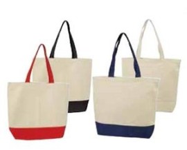 Standard 6oz Cotton Canvas Tote Bag w/ Contrast Bottom & Handle - 17" W x 15 1/2" H x 4 1/2" D